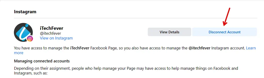 connect or disconnect instagram to facebook