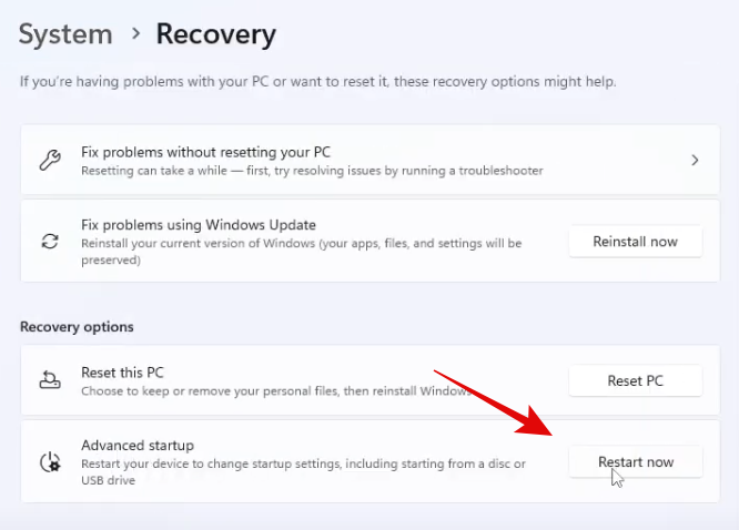 Recovery in WIndows 11